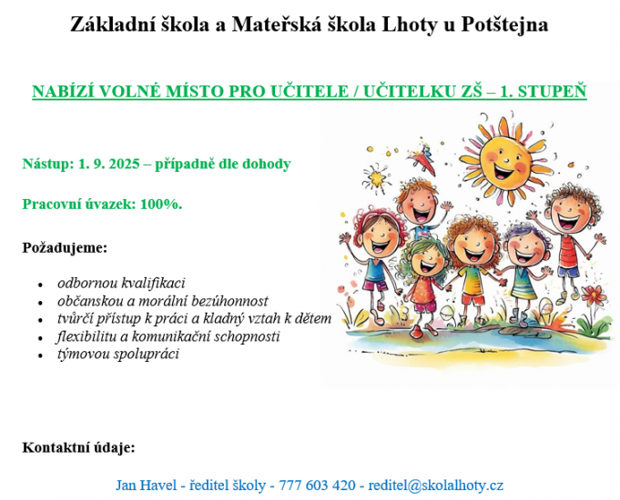 Foto k Hled�me novou kolegyni nebo kolegu pro u�itelstv� na 1. stupni Z�